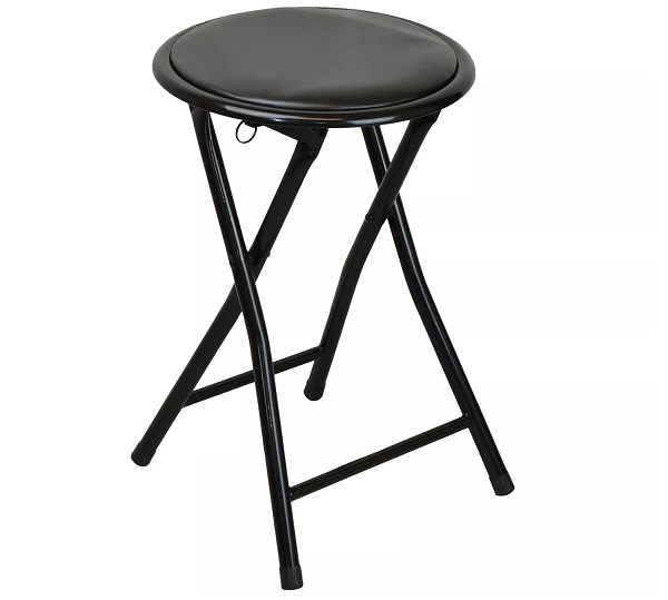 Round Folding Padded Stool. Office Kitchen Breakfast Stools Metal Frame Black